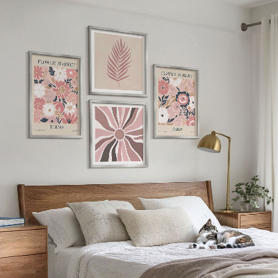 Tavelvägg med 4 tavlor Blommönster lämnar geometri