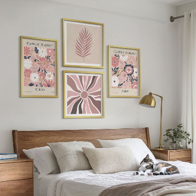 Tavelvägg med 4 tavlor Blommönster lämnar geometri