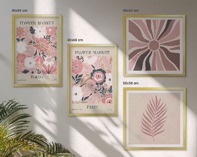 Tavelvägg med 4 tavlor Blommönster lämnar geometri