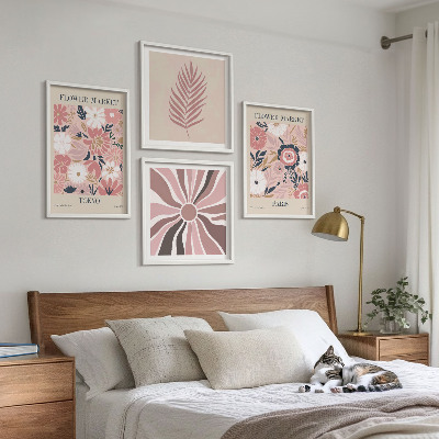 Tavelvägg med 4 tavlor Blommönster lämnar geometri
