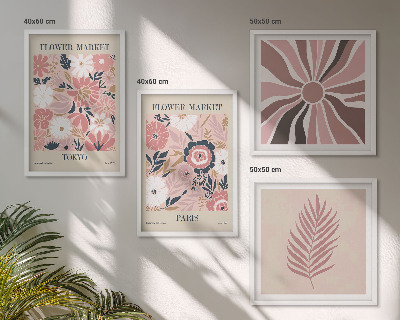 Tavelvägg med 4 tavlor Blommönster lämnar geometri