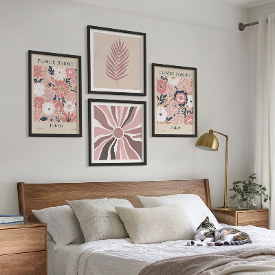 Tavelvägg med 4 tavlor Blommönster lämnar geometri