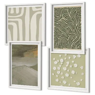 Abstrakta boho-mönster tavelvägg ovanför soffan