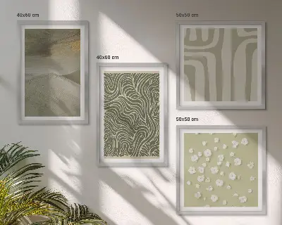 Abstrakta boho-mönster tavelvägg ovanför soffan