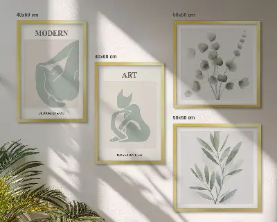Växtmotiv delikat grönt set om 4 tavlor