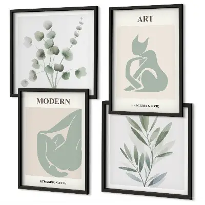 Växtmotiv delikat grönt set om 4 tavlor