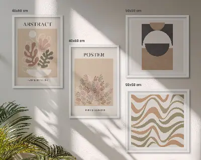 Tavelvägg med 4 motiv abstrakta former och mönster