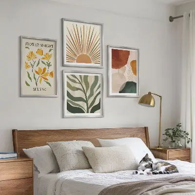Abstrakta blommotiv tavelvägg för placering ovanför soffa