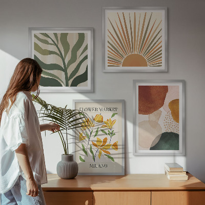 Tavelvägg ovanför soffa Abstrakta blommotiv