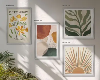Abstrakta blommotiv tavelvägg för placering ovanför soffa