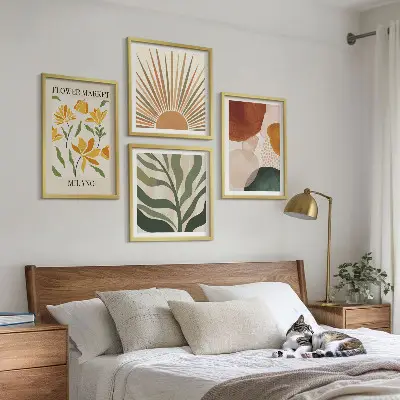 Abstrakta blommotiv tavelvägg för placering ovanför soffa