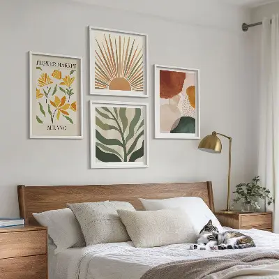 Abstrakta blommotiv tavelvägg för placering ovanför soffa