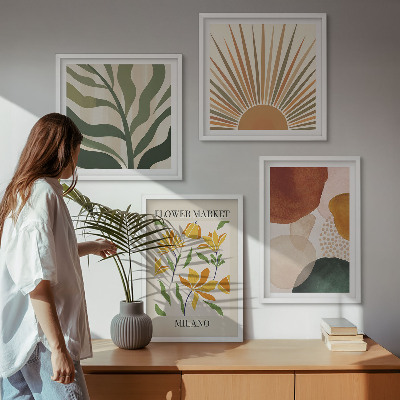 Tavelvägg ovanför soffa Abstrakta blommotiv