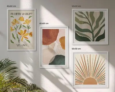 Abstrakta blommotiv tavelvägg för placering ovanför soffa