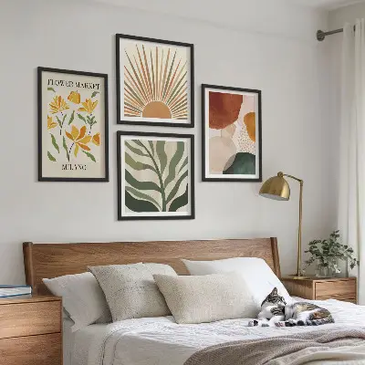 Abstrakta blommotiv tavelvägg för placering ovanför soffa