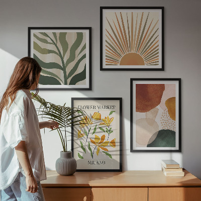 Tavelvägg ovanför soffa Abstrakta blommotiv