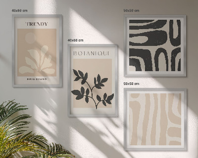Set om 4 tavlor Snygga växtmönster i beige och svart