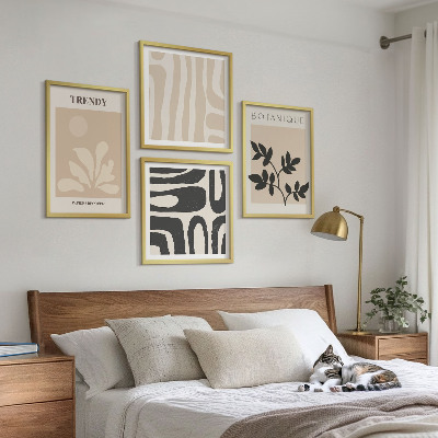 Set om 4 tavlor Snygga växtmönster i beige och svart
