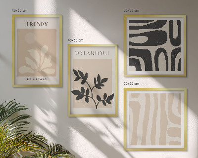 Set om 4 tavlor Snygga växtmönster i beige och svart