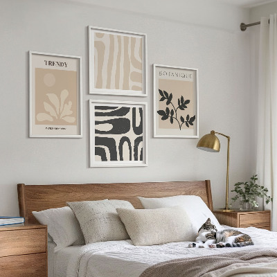 Set om 4 tavlor Snygga växtmönster i beige och svart