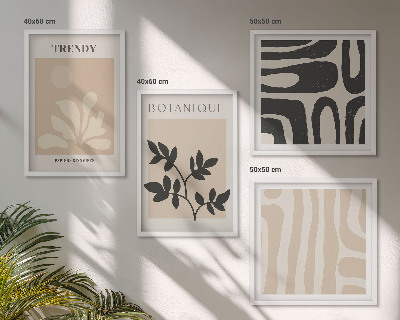 Set om 4 tavlor Snygga växtmönster i beige och svart