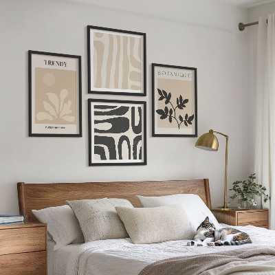 Set om 4 tavlor Snygga växtmönster i beige och svart