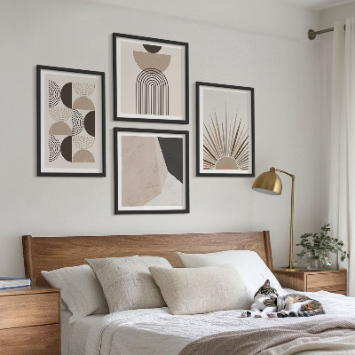 Tavelvägg med 4 tavlor Abstrakta beige och bruna former