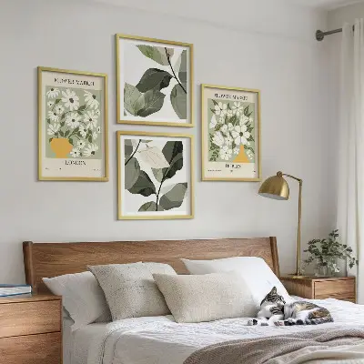 Tavelvägg med 4 tavlor med blommönster London och Dublin