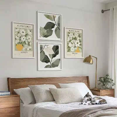Tavelvägg med 4 tavlor med blommönster London och Dublin