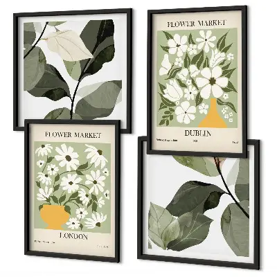 Tavelvägg med 4 tavlor med blommönster London och Dublin