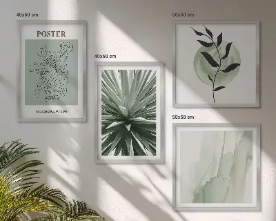 Grönbeige växtmönster set om 4 tavlor