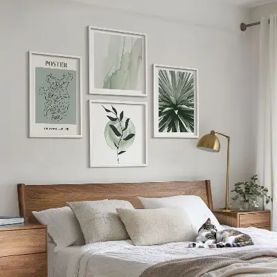Grönbeige växtmönster set om 4 tavlor