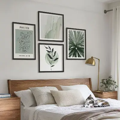 Grönbeige växtmönster set om 4 tavlor