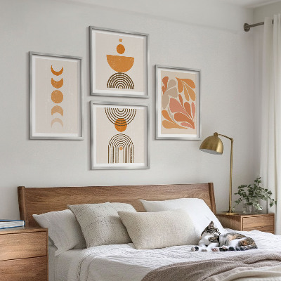 Tavelvägg ovanför soffa Abstrakta orange former