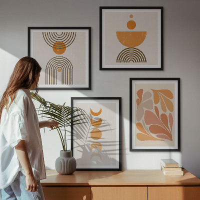 Tavelvägg ovanför soffa Abstrakta orange former