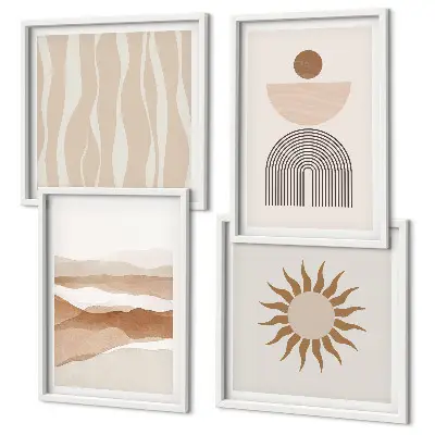 Abstrakt landskap naturgeometri set om 4 tavlor