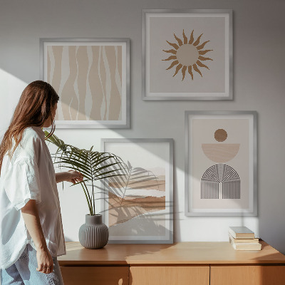 Set om 4 tavlor Abstrakt landskap naturgeometri