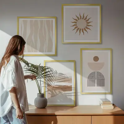 Abstrakt landskap naturgeometri set om 4 tavlor