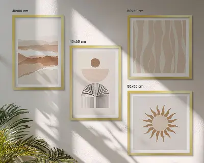 Abstrakt landskap naturgeometri set om 4 tavlor