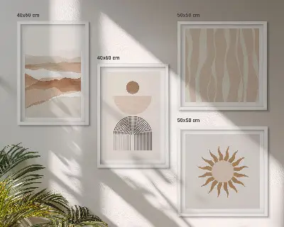 Abstrakt landskap naturgeometri set om 4 tavlor