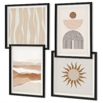 Abstrakt landskap naturgeometri set om 4 tavlor