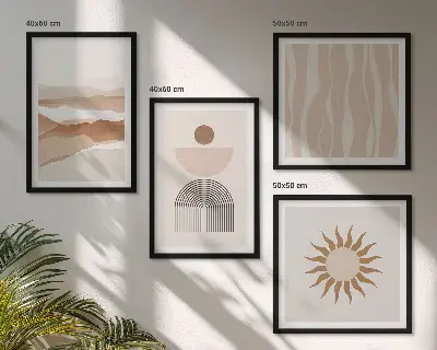 Abstrakt landskap naturgeometri set om 4 tavlor