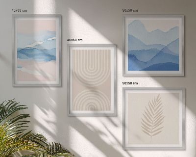 Tavelvägg med 4 tavlor Lövvågor beige blå