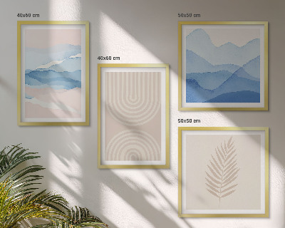 Tavelvägg med 4 tavlor Lövvågor beige blå