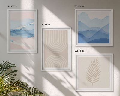 Tavelvägg med 4 tavlor Lövvågor beige blå