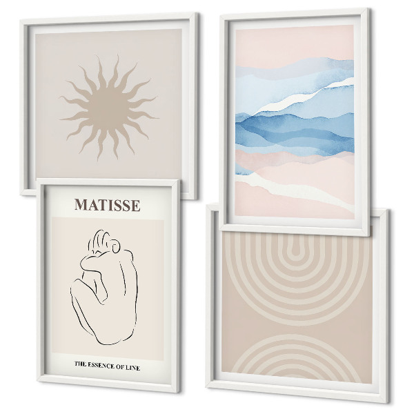 Set om 4 tavlor Linjer och vågor pastell minimalistisk