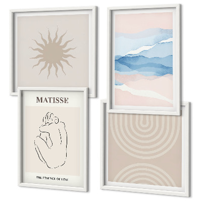 Set om 4 tavlor Linjer och vågor pastell minimalistisk