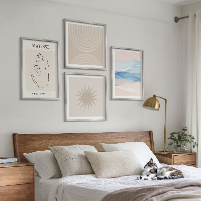 Set om 4 tavlor Linjer och vågor pastell minimalistisk