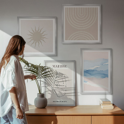 Set om 4 tavlor Linjer och vågor pastell minimalistisk