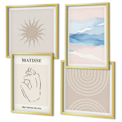 Set om 4 tavlor Linjer och vågor pastell minimalistisk
